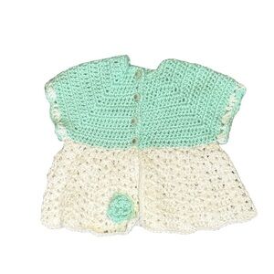 Crochet Handmade Newborn Baby Dress in Mint and Cream Baby Shower Gift